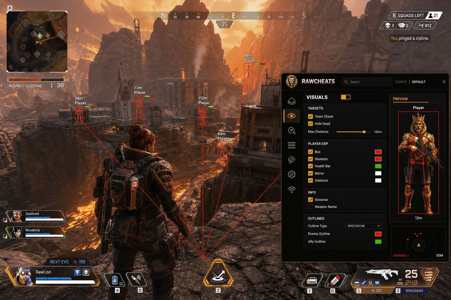 Best Apex Legends Cheats (2026) — in-game screenshot showing RawCheats overlay