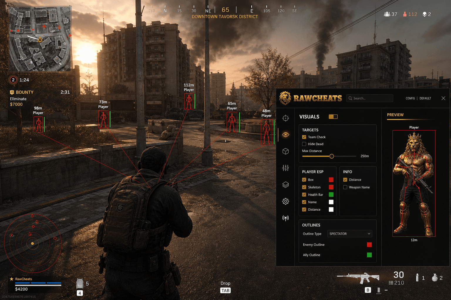 Best Call of Duty: Warzone Cheats (2026) — in-game screenshot showing RawCheats overlay