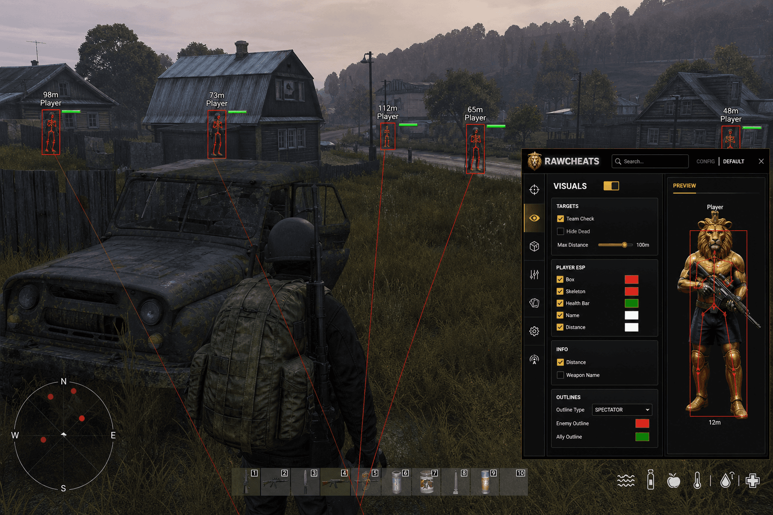 Best DayZ Cheats (2026) — in-game screenshot showing RawCheats overlay