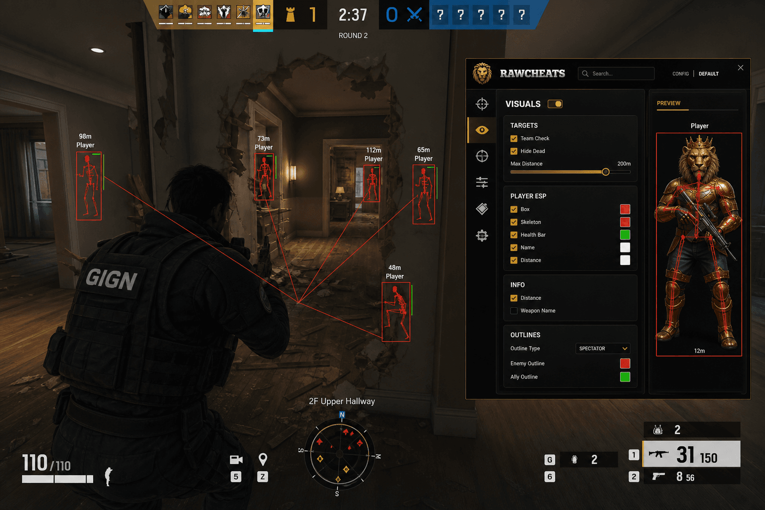 Best Rainbow Six Siege X Cheats (2026) — in-game screenshot showing RawCheats overlay