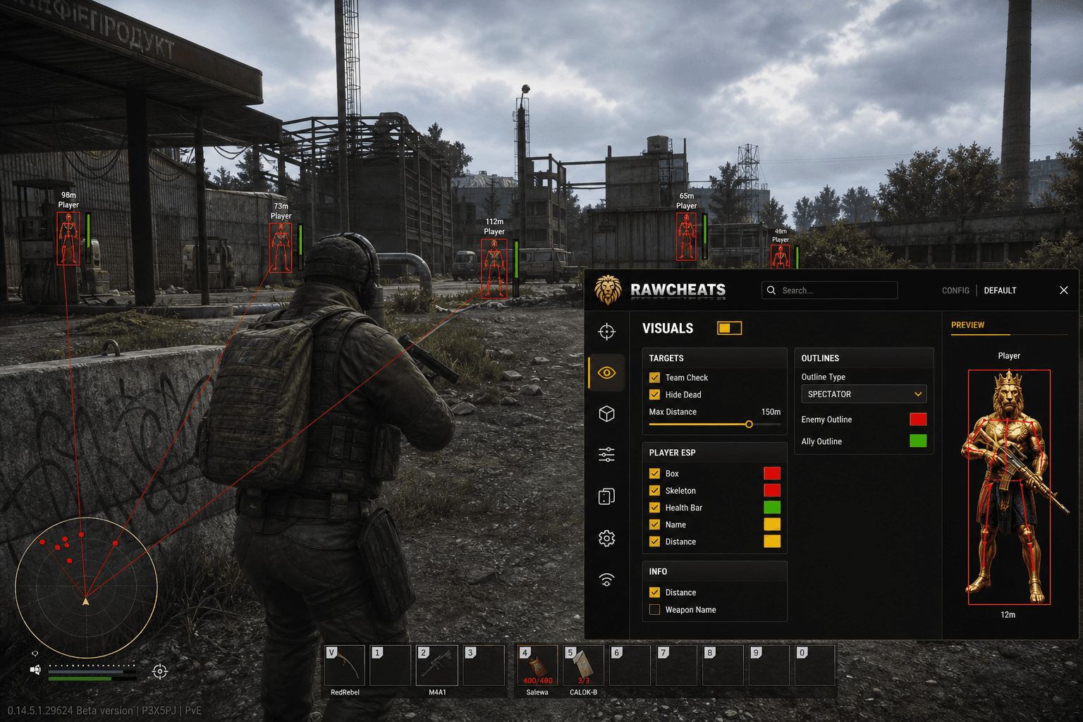 Best Escape from Tarkov Cheats (2026) — in-game screenshot showing RawCheats overlay