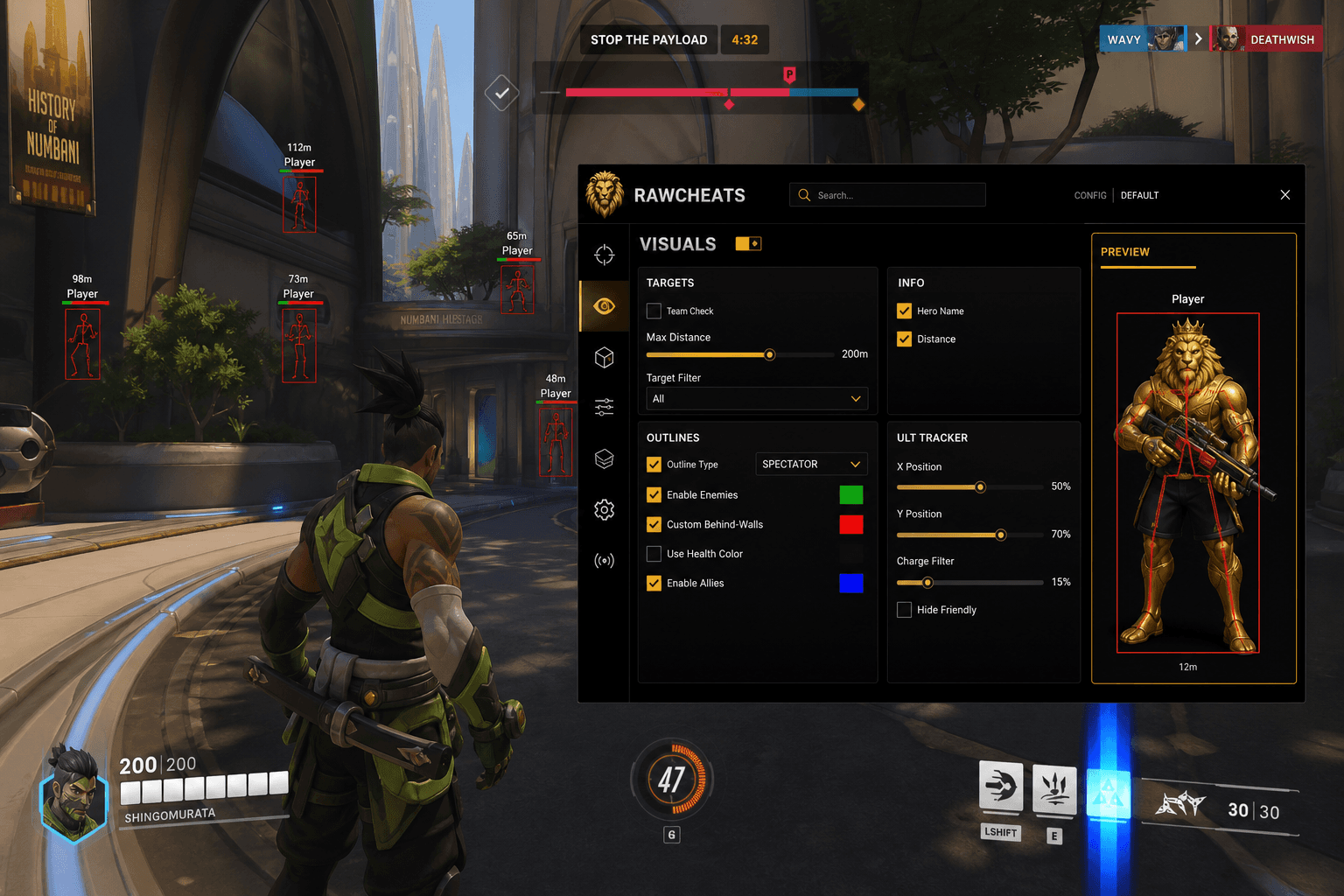 Overwatch 2 Esp — Player & World ESP (2026) — in-game screenshot showing RawCheats overlay