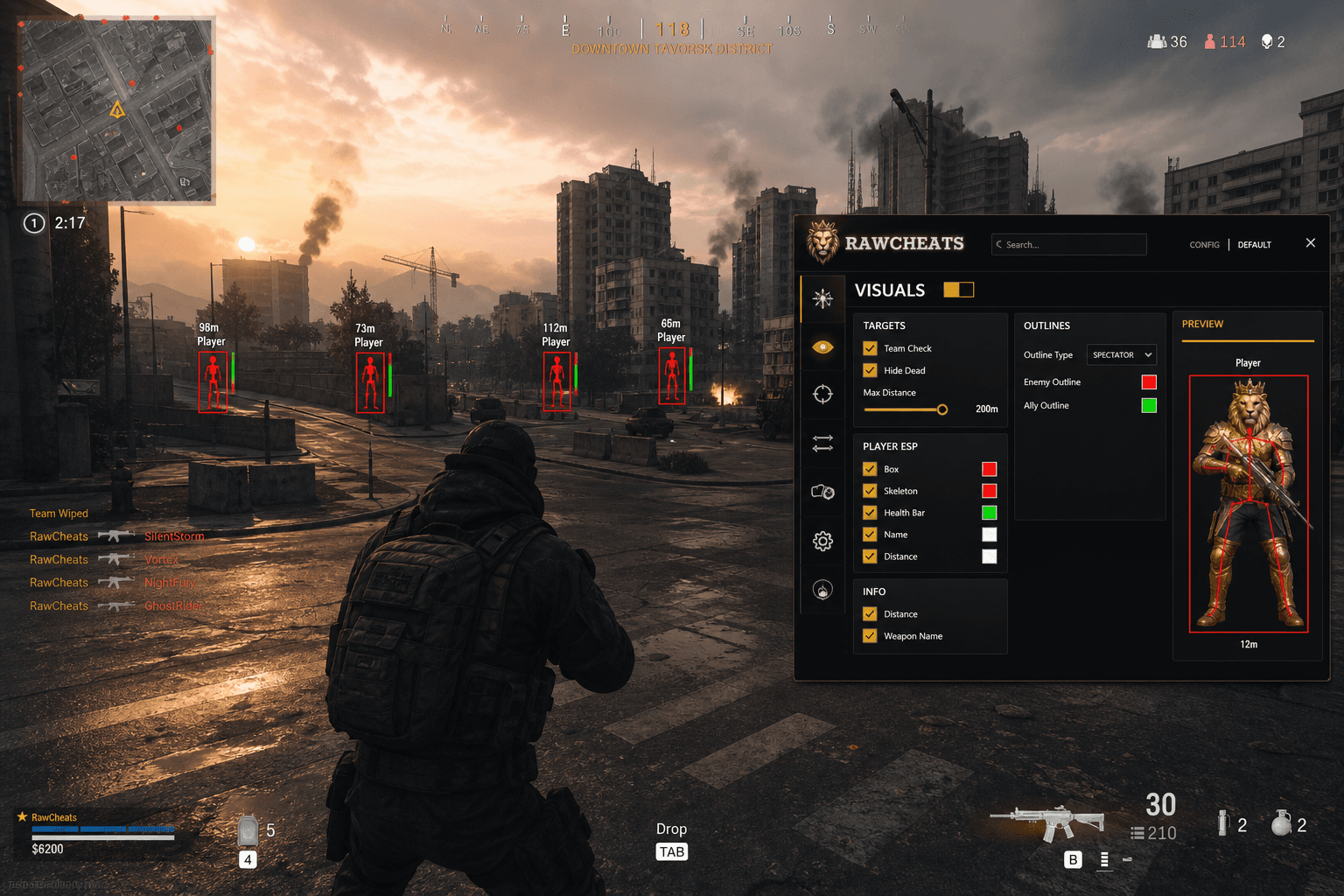 Undetected Call of Duty: Warzone Cheats (2026) — in-game screenshot showing RawCheats overlay