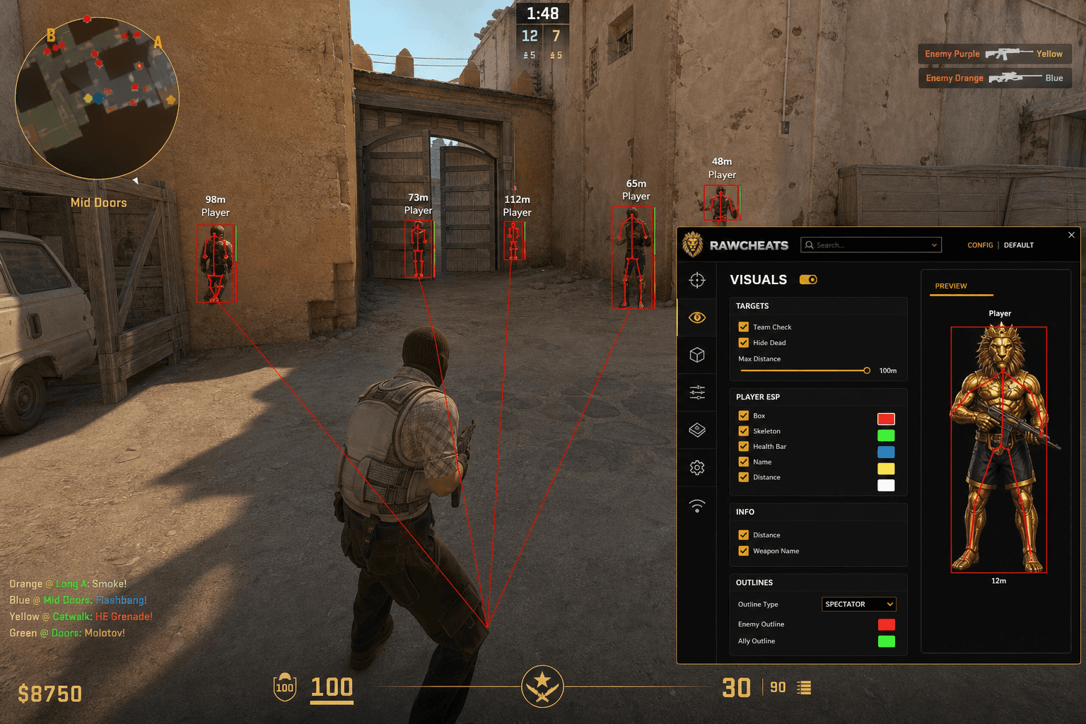 Undetected Counter-Strike 2 Cheats (2026) — in-game screenshot showing RawCheats overlay