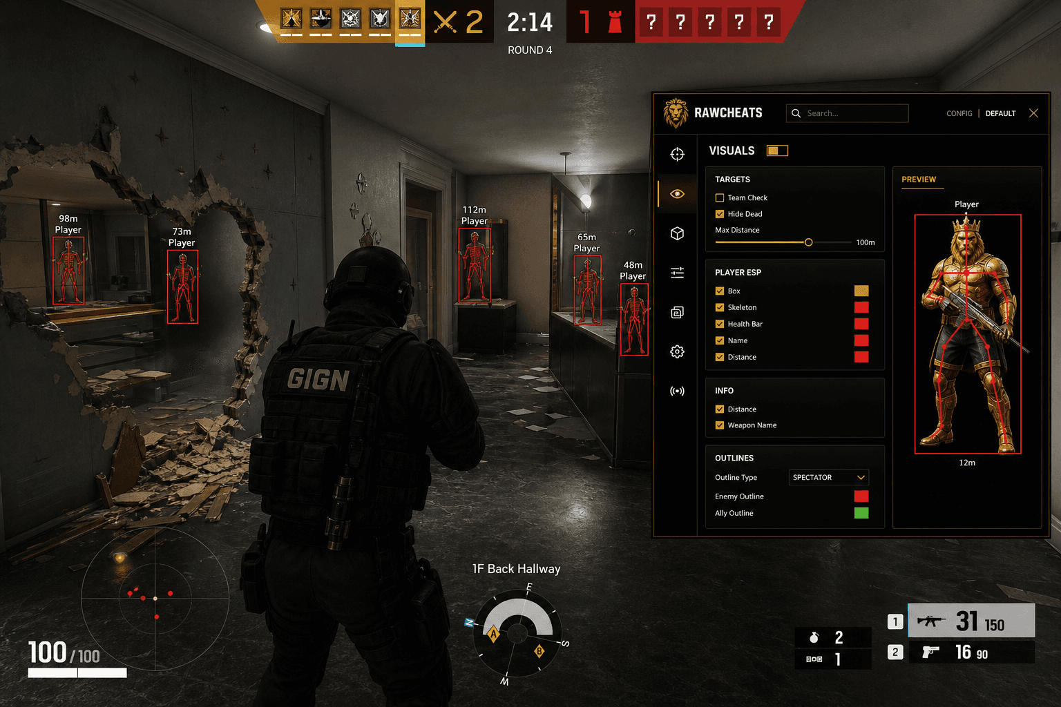 Undetected Rainbow Six Siege X Cheats (2026) — in-game screenshot showing RawCheats overlay