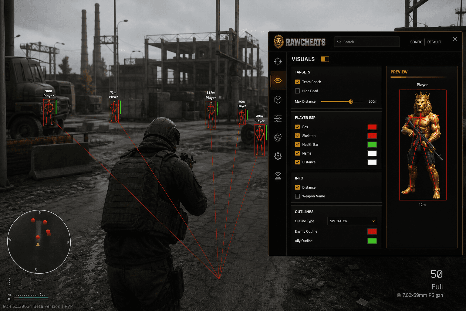 Undetected Escape from Tarkov Cheats (2026) — in-game screenshot showing RawCheats overlay