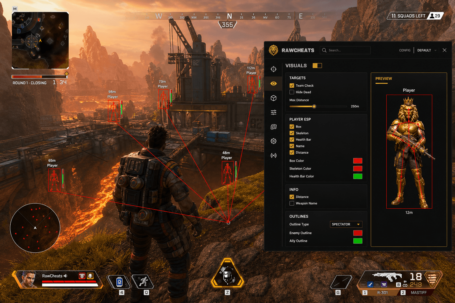 Cheap Apex Legends Cheats (2026) — in-game screenshot showing RawCheats overlay