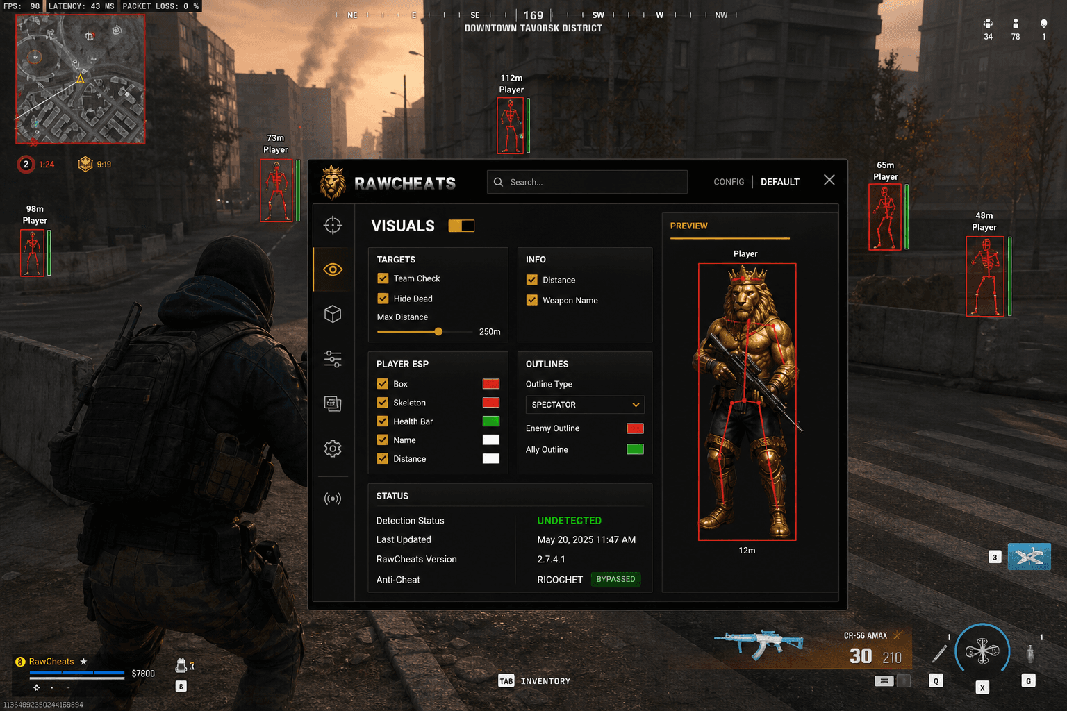 Call of Duty: Warzone Cheat Status — May 2026 — in-game screenshot showing RawCheats overlay