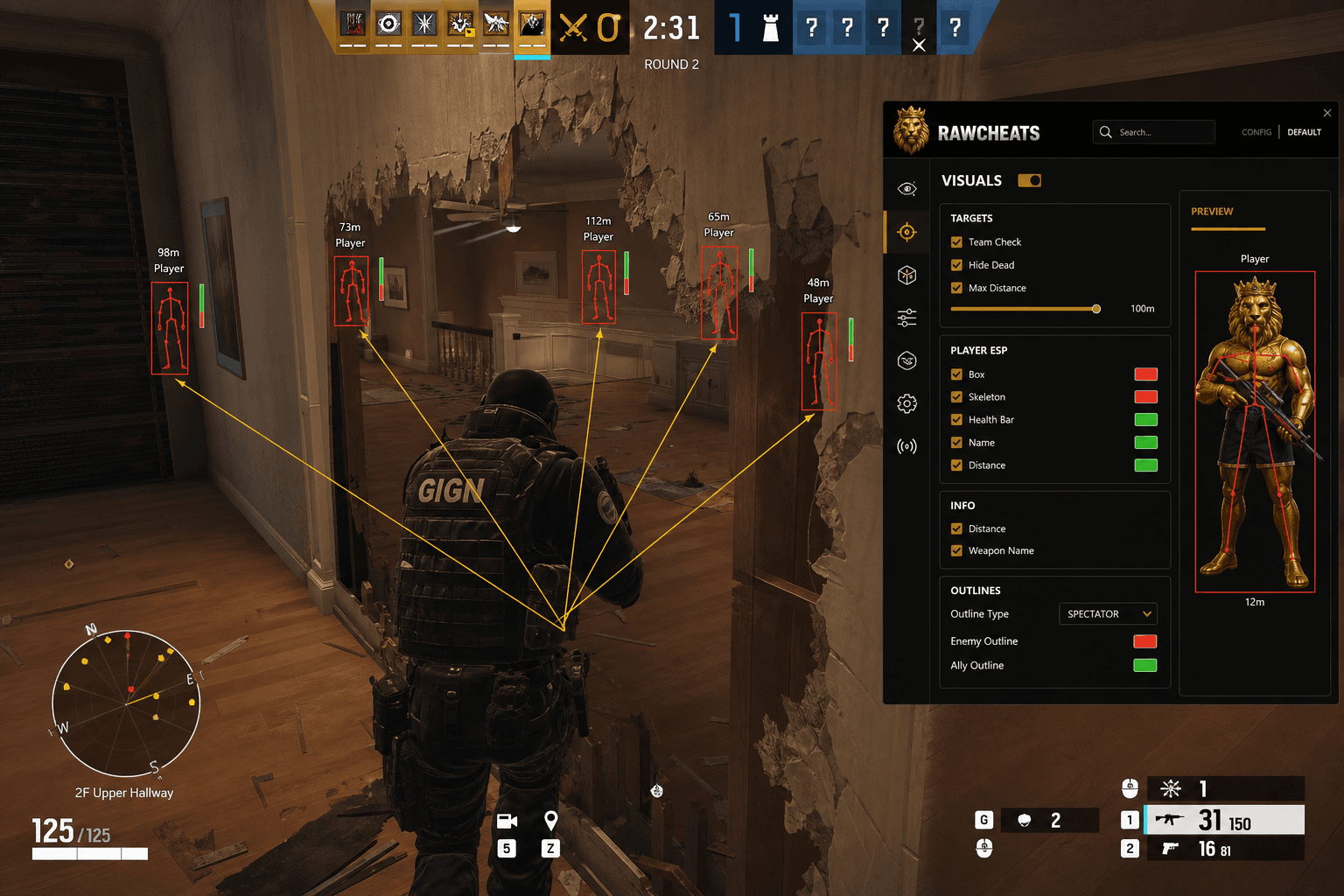 Cheap Rainbow Six Siege X Cheats (2026) — in-game screenshot showing RawCheats overlay
