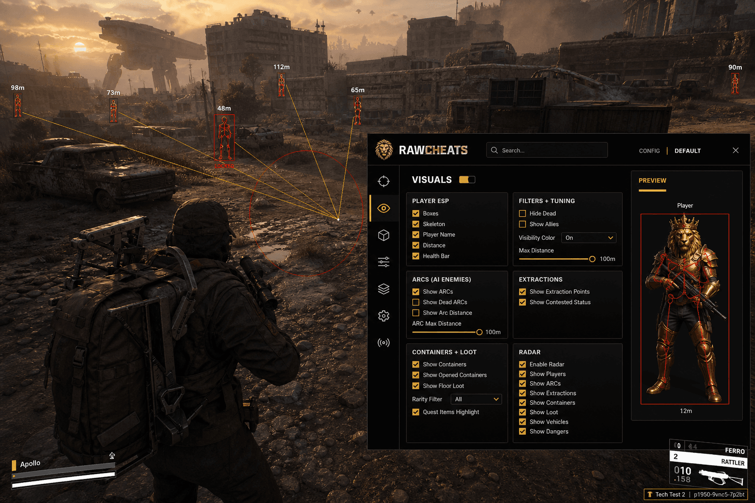 Undetected ARC Raiders Aimbot (2026) — in-game screenshot showing RawCheats overlay