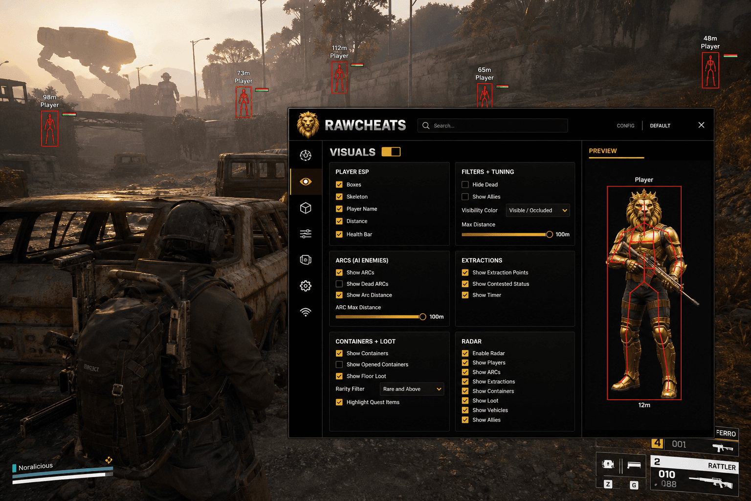 Undetected ARC Raiders ESP (2026) — in-game screenshot showing RawCheats overlay