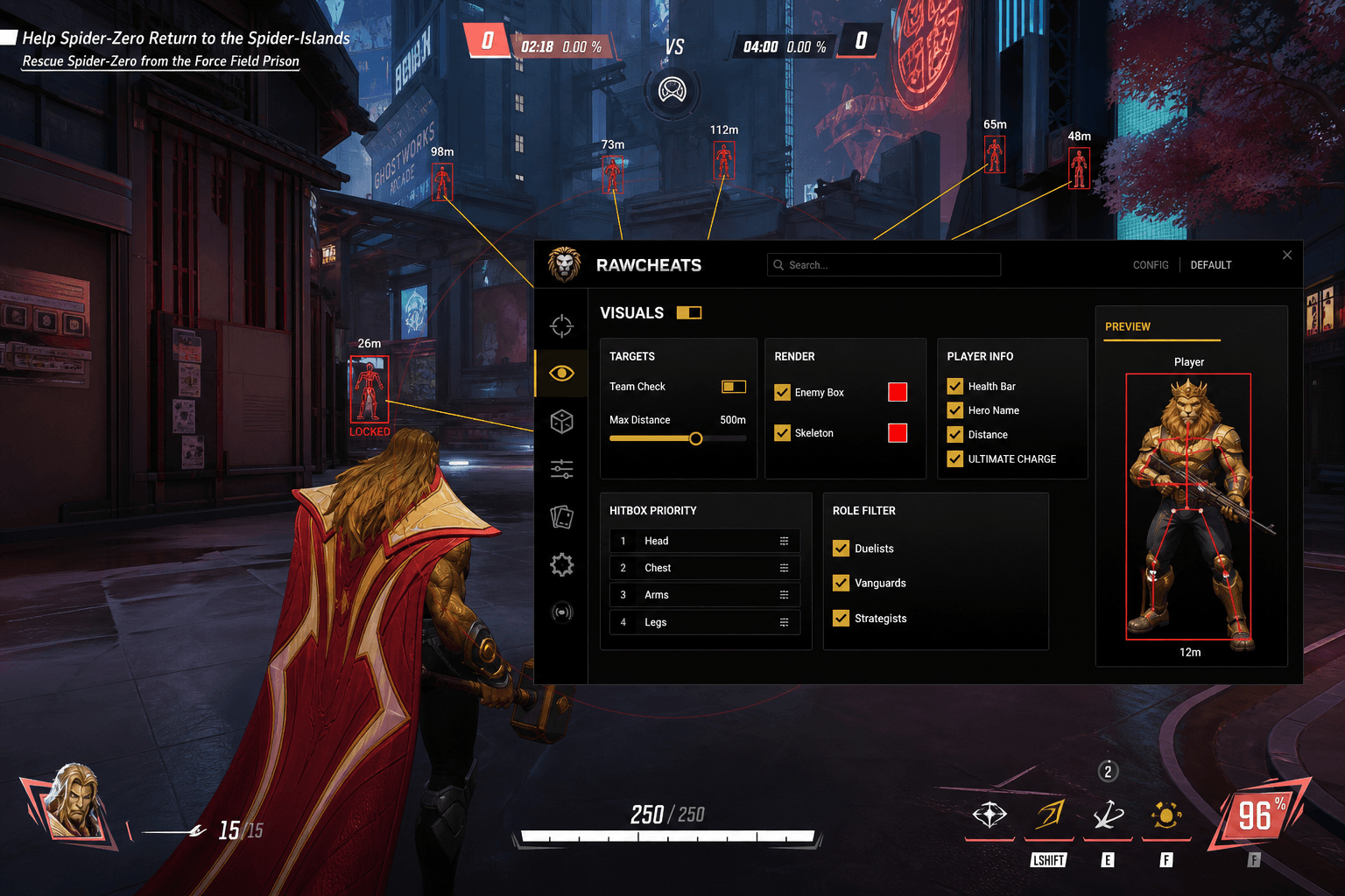 Undetected Marvel Rivals Aimbot (2026) — in-game screenshot showing RawCheats overlay