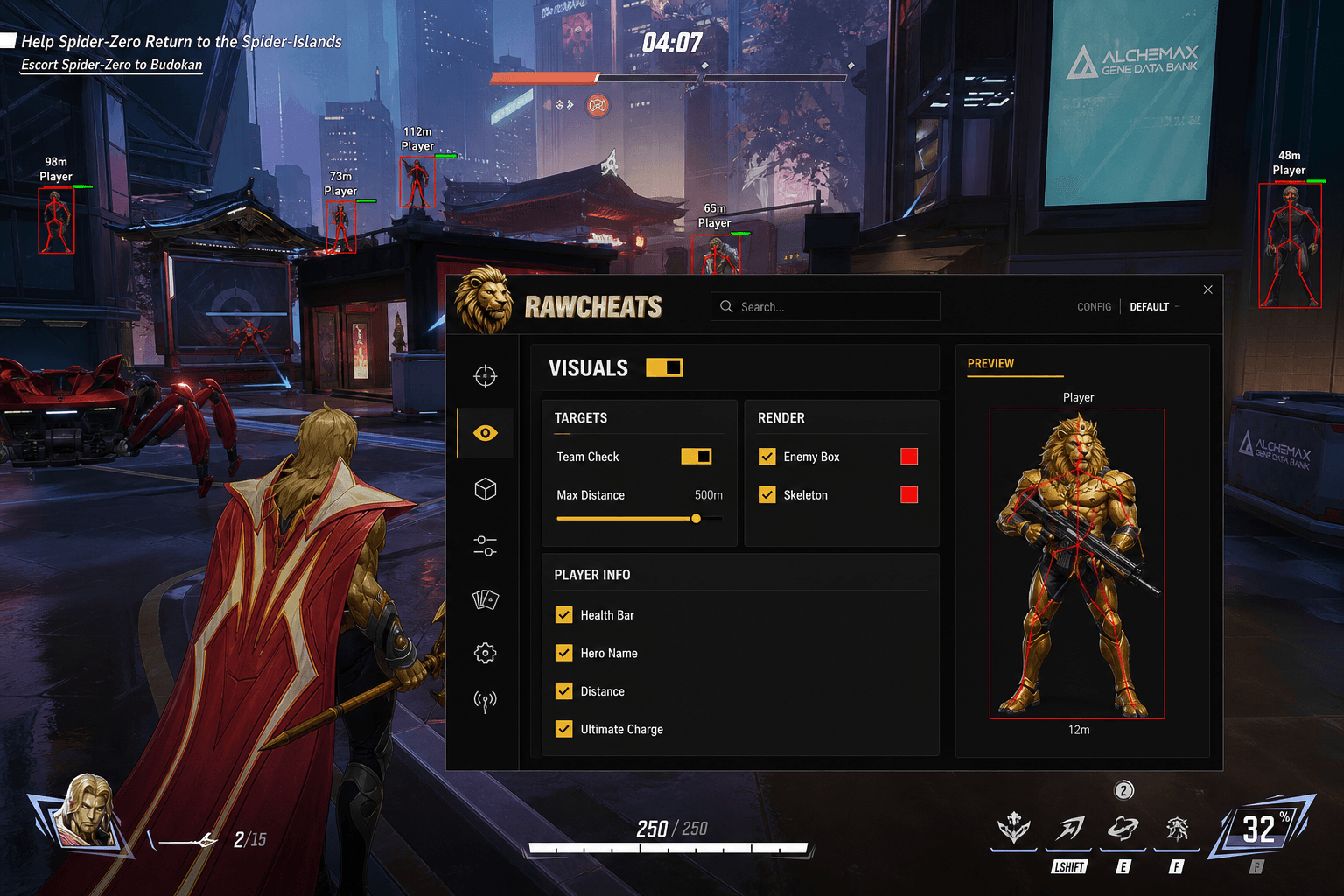 Undetected Marvel Rivals ESP (2026) — in-game screenshot showing RawCheats overlay