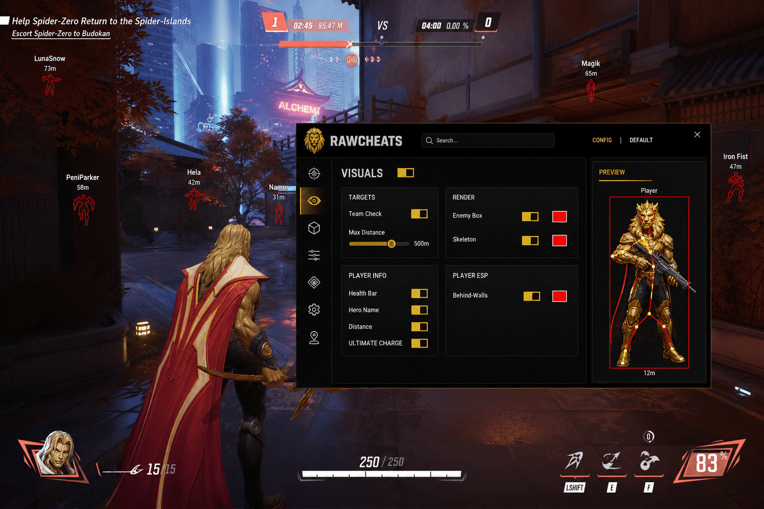 Undetected Marvel Rivals Wallhack (2026) — in-game screenshot showing RawCheats overlay