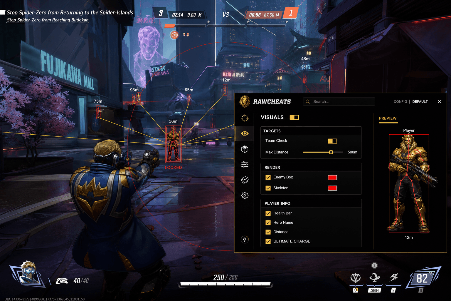 Cheap Marvel Rivals Aimbot (2026) — in-game screenshot showing RawCheats overlay