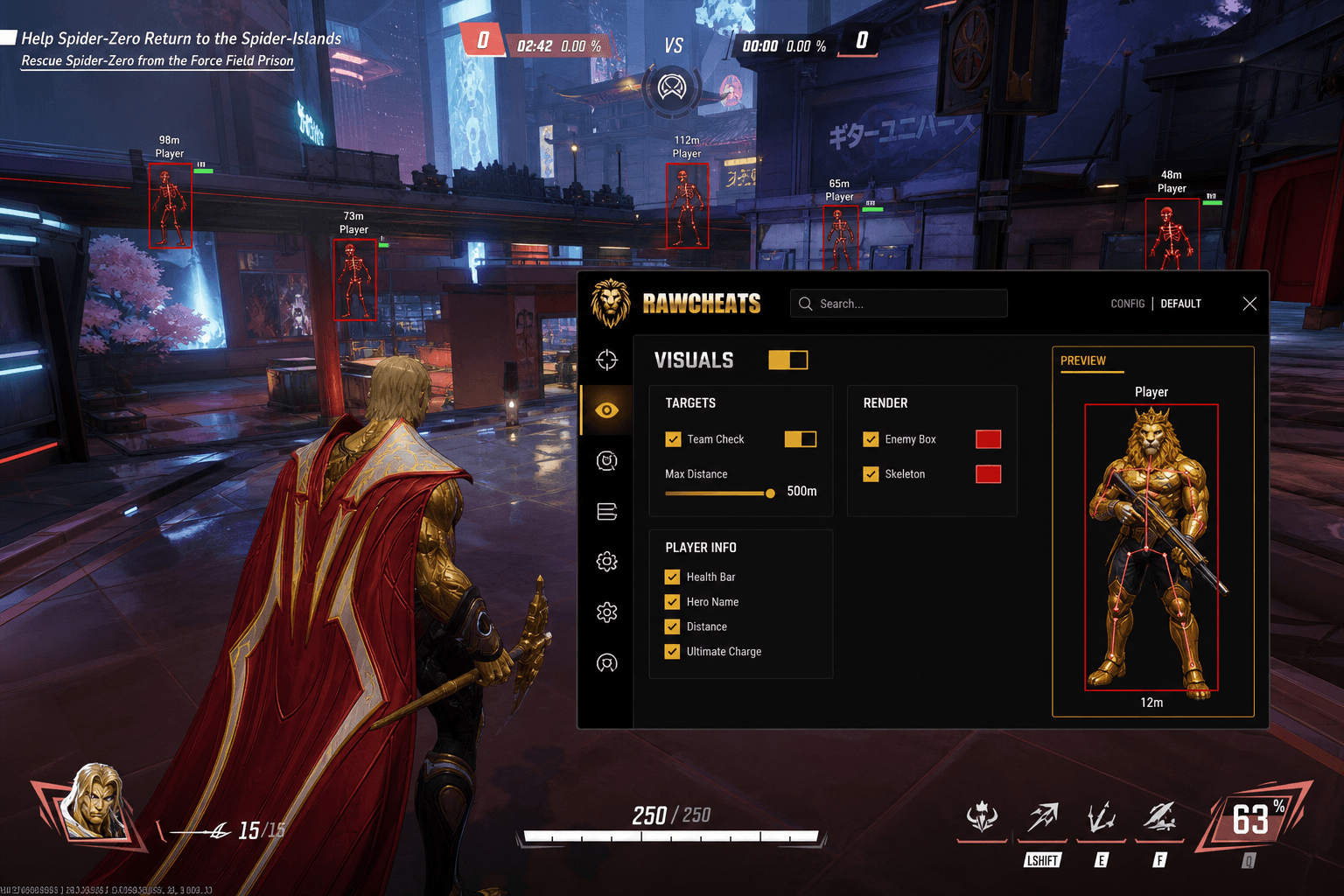 Cheap Marvel Rivals ESP (2026) — in-game screenshot showing RawCheats overlay