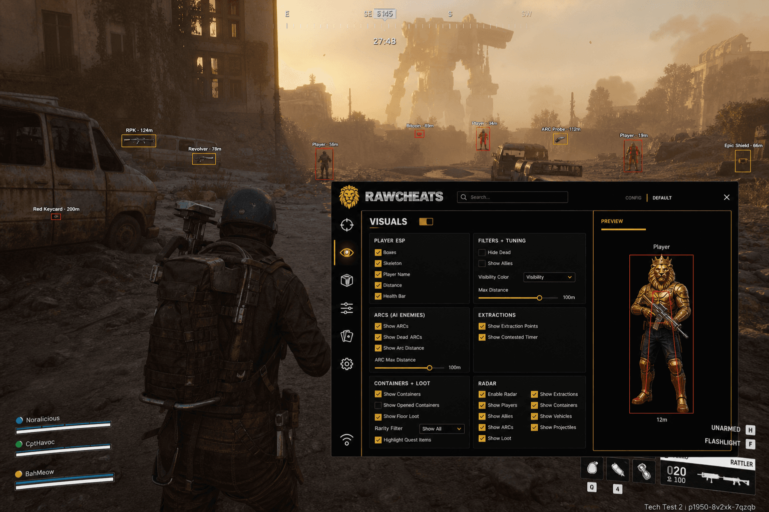 Undetected ARC Raiders Loot ESP (2026) — in-game screenshot showing RawCheats overlay