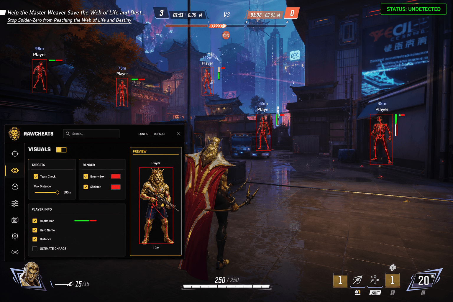 Marvel Rivals Cheats — Download 2026 — in-game screenshot showing RawCheats overlay