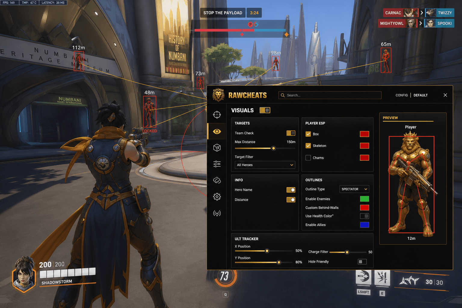 Undetected Overwatch 2 Aimbot (2026) — in-game screenshot showing RawCheats overlay