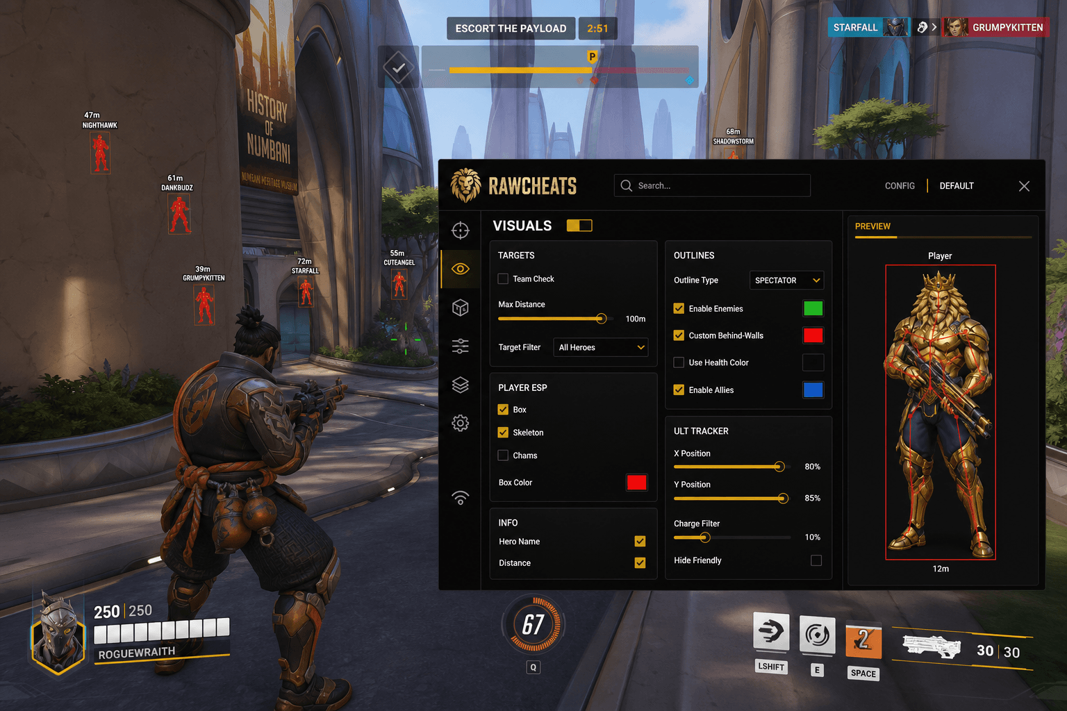 Undetected Overwatch 2 Wallhack (2026) — in-game screenshot showing RawCheats overlay