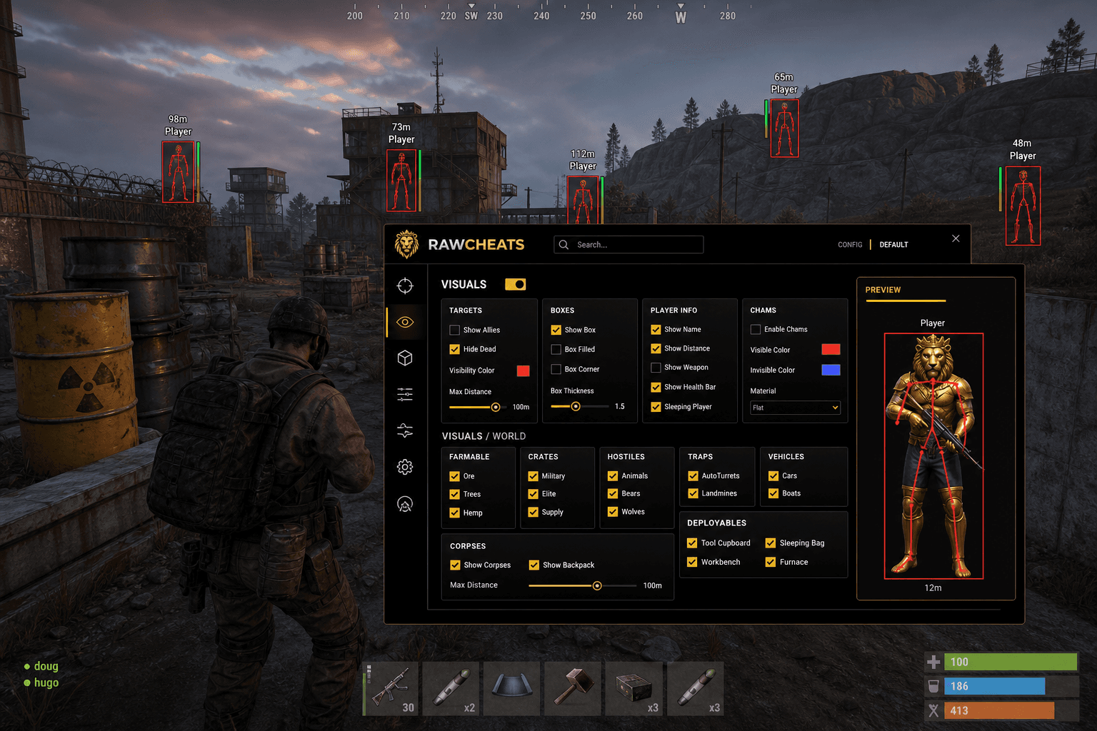 Undetected Rust ESP (2026) — in-game screenshot showing RawCheats overlay
