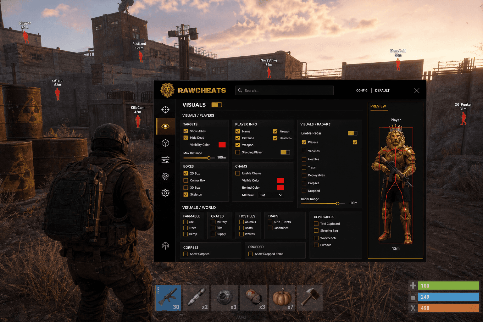 Undetected Rust Wallhack (2026) — in-game screenshot showing RawCheats overlay