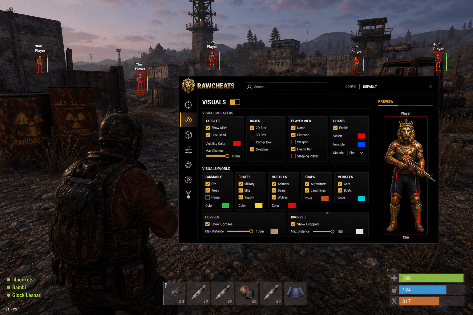 Rust Esp — Player & World ESP (2026) — in-game screenshot showing RawCheats overlay