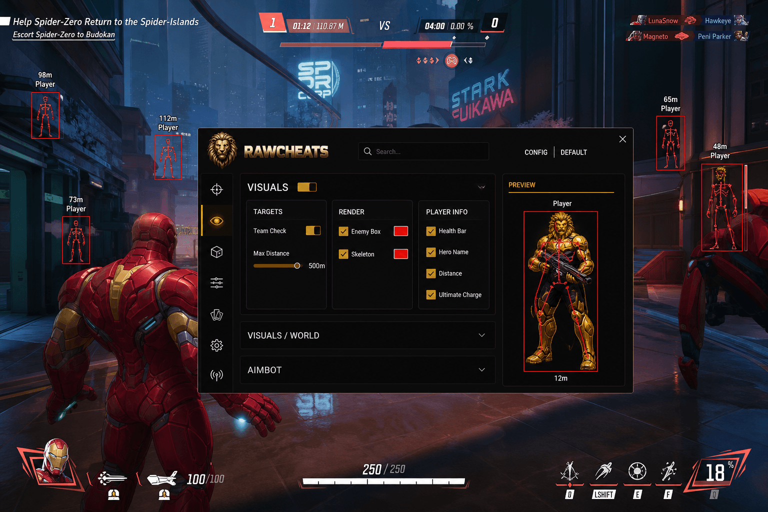 How to Set Up Marvel Rivals Cheats in 2026 — in-game screenshot showing RawCheats overlay
