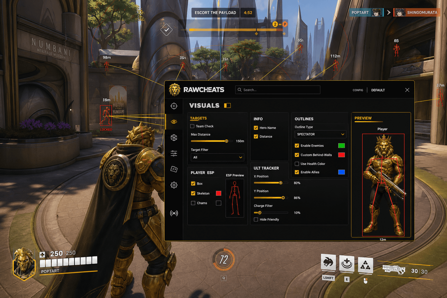 Cheap Overwatch 2 Aimbot (2026) — in-game screenshot showing RawCheats overlay