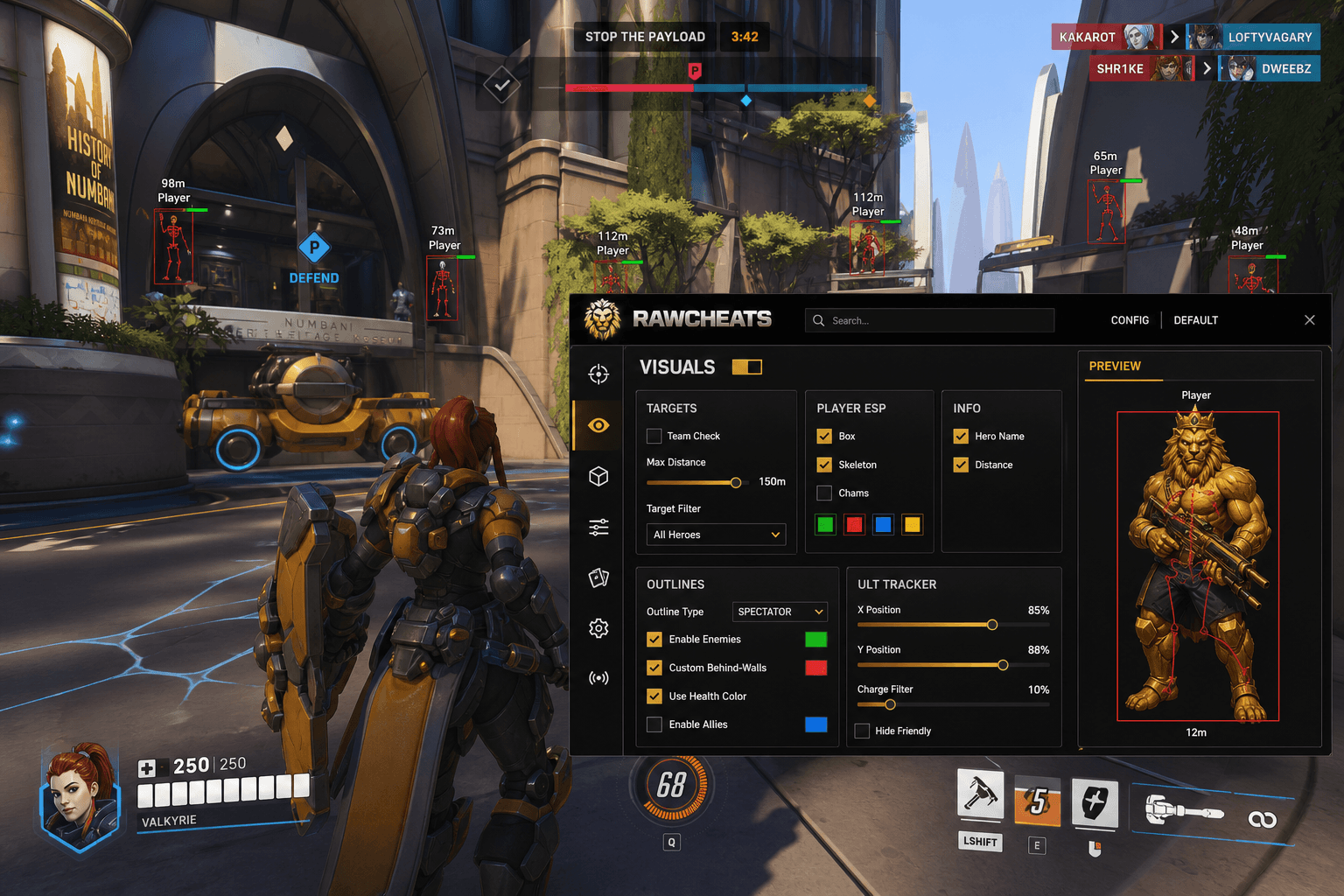 Cheap Overwatch 2 ESP (2026) — in-game screenshot showing RawCheats overlay
