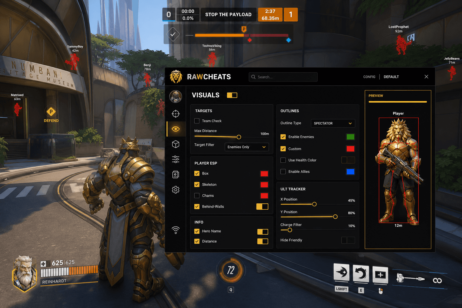 Cheap Overwatch 2 Wallhack (2026) — in-game screenshot showing RawCheats overlay