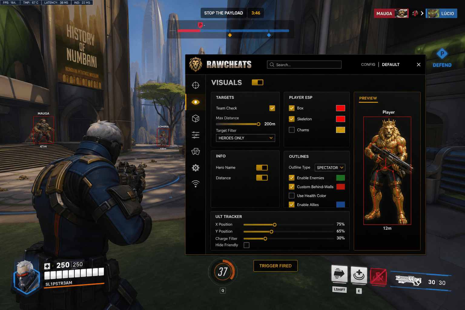 Cheap Overwatch 2 Triggerbot (2026) — in-game screenshot showing RawCheats overlay