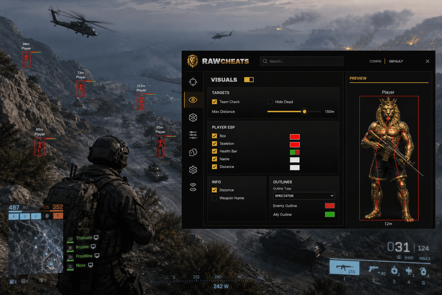 Undetected Battlefield 6 ESP (2026) — in-game screenshot showing RawCheats overlay