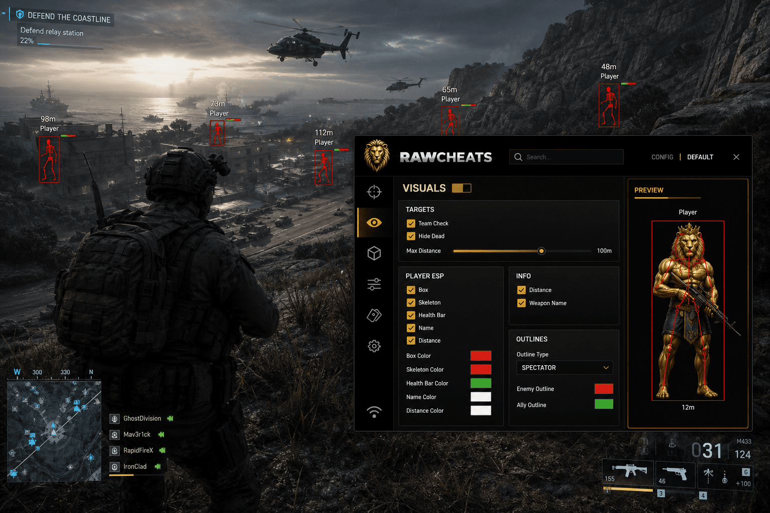 Battlefield 6 Esp — Player & World ESP (2026) — in-game screenshot showing RawCheats overlay