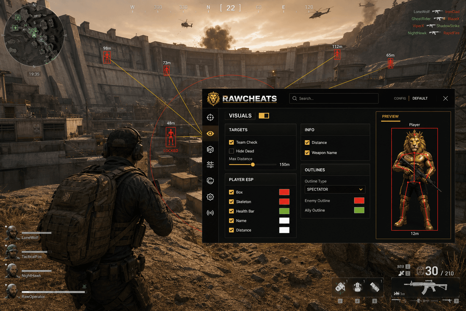 Undetected Delta Force Aimbot (2026) — in-game screenshot showing RawCheats overlay