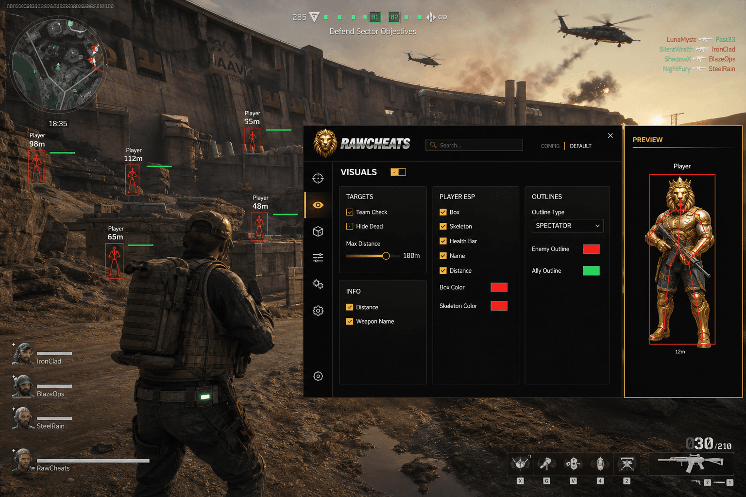 Undetected Delta Force ESP (2026) — in-game screenshot showing RawCheats overlay
