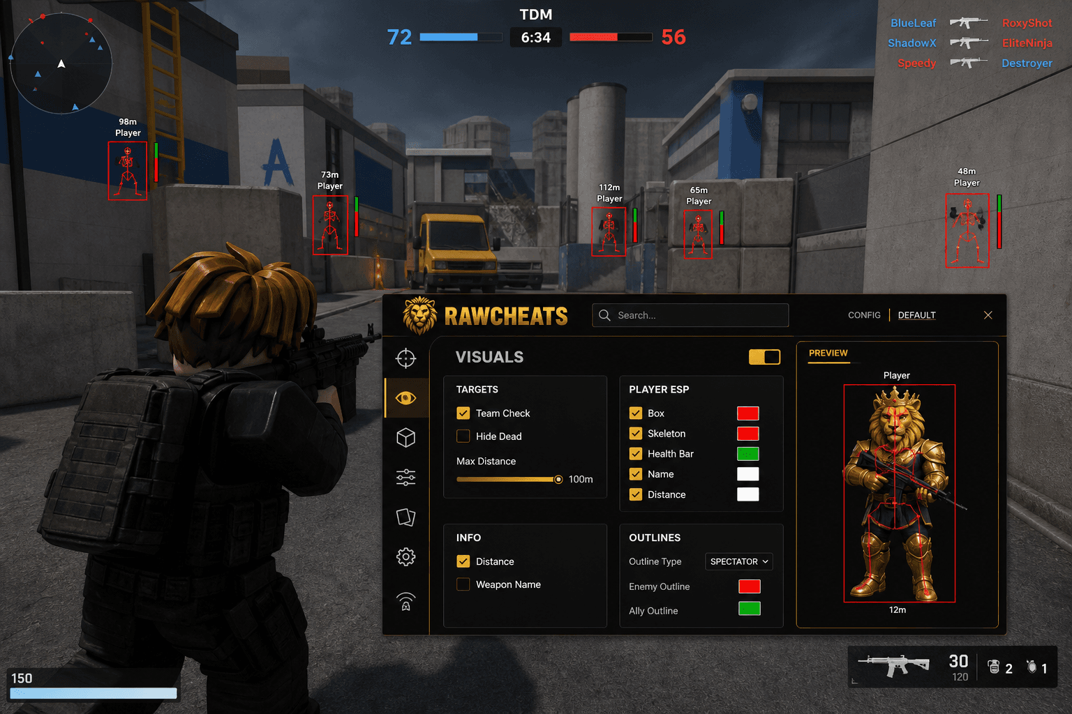 Undetected Roblox ESP (2026) — in-game screenshot showing RawCheats overlay
