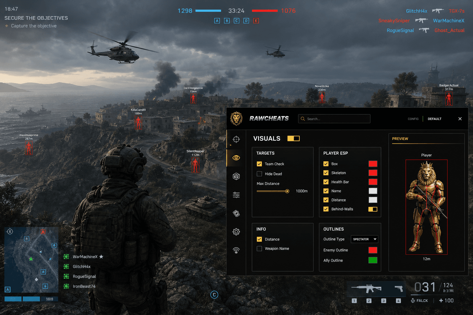 Battlefield 6 Wallhack — Through-Wall Vision (2026) — in-game screenshot showing RawCheats overlay