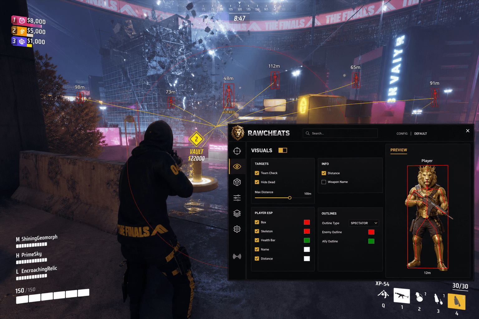 Undetected The Finals Aimbot (2026) — in-game screenshot showing RawCheats overlay
