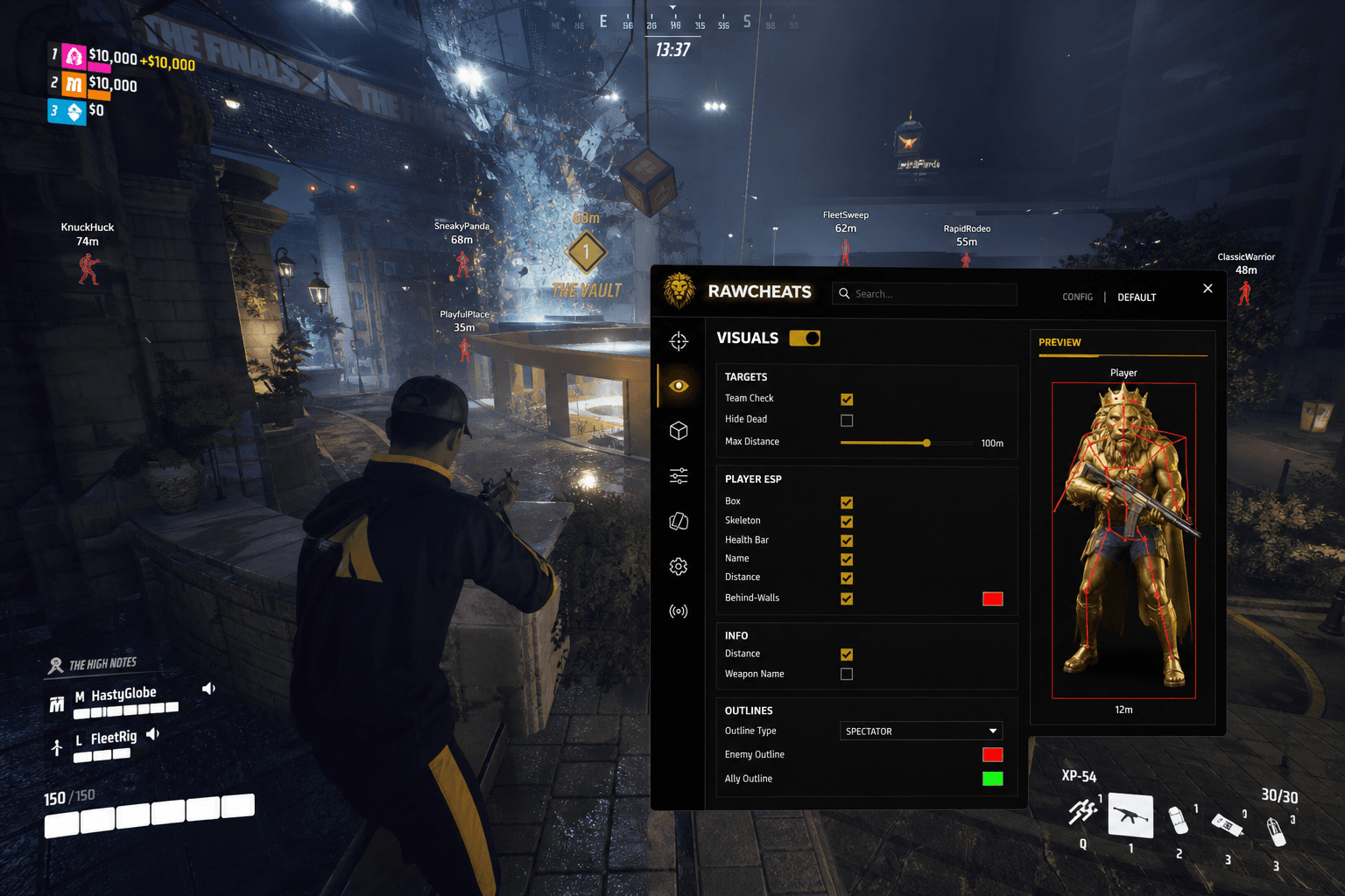 Undetected The Finals Wallhack (2026) — in-game screenshot showing RawCheats overlay