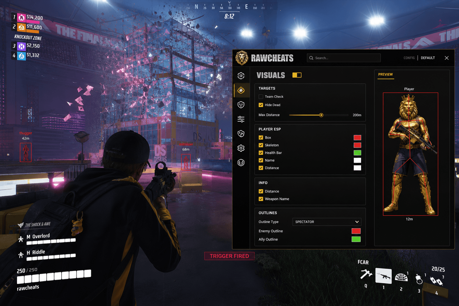 Undetected The Finals Triggerbot (2026) — in-game screenshot showing RawCheats overlay