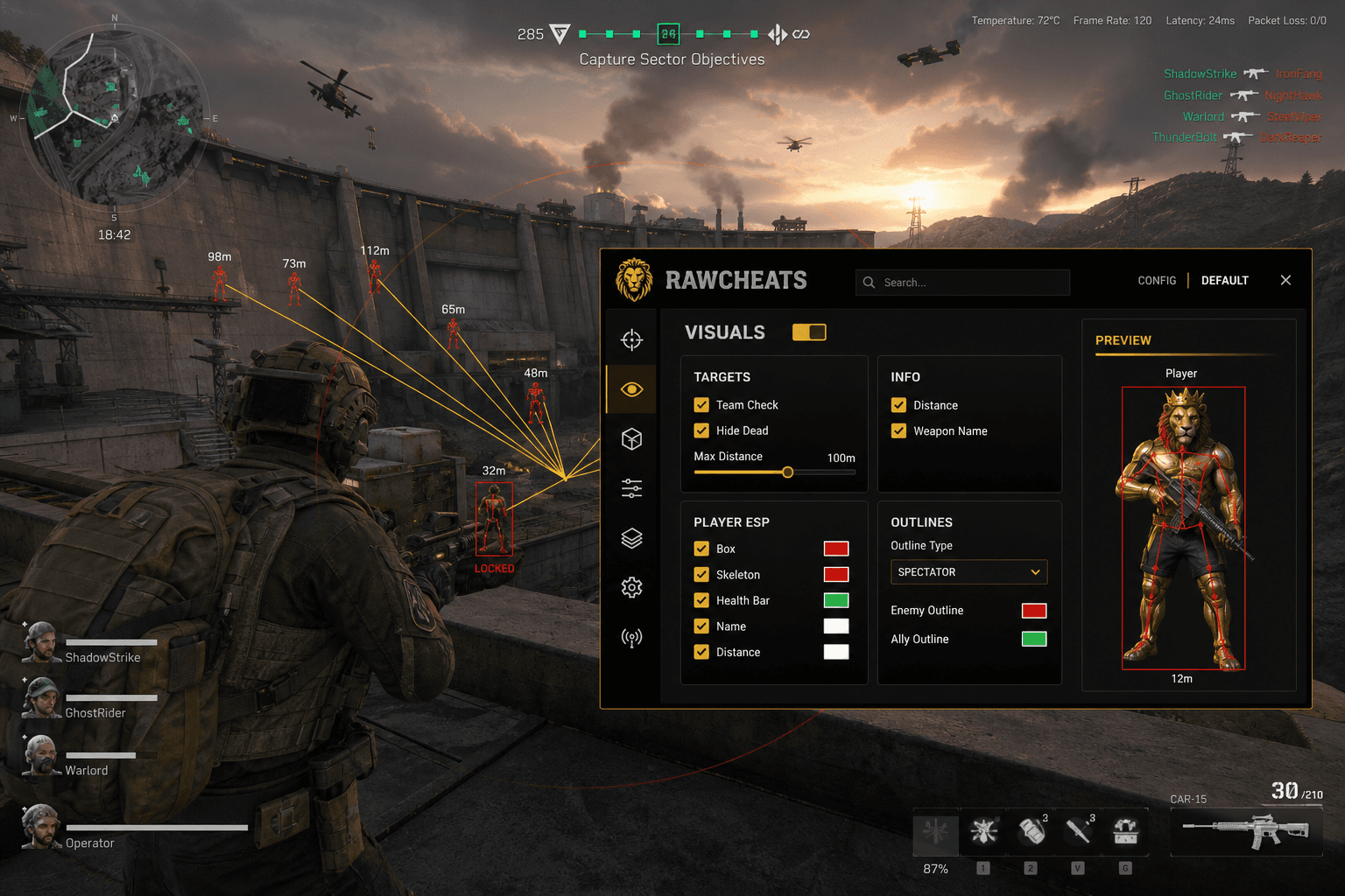 Cheap Delta Force Aimbot (2026) — in-game screenshot showing RawCheats overlay