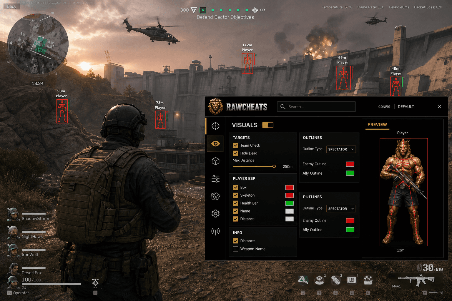 Cheap Delta Force ESP (2026) — in-game screenshot showing RawCheats overlay