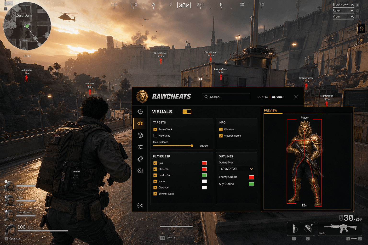 Cheap Delta Force Wallhack (2026) — in-game screenshot showing RawCheats overlay