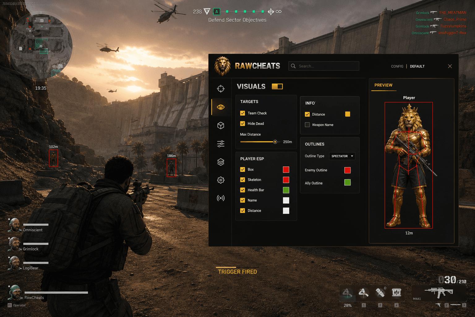 Cheap Delta Force Triggerbot (2026) — in-game screenshot showing RawCheats overlay