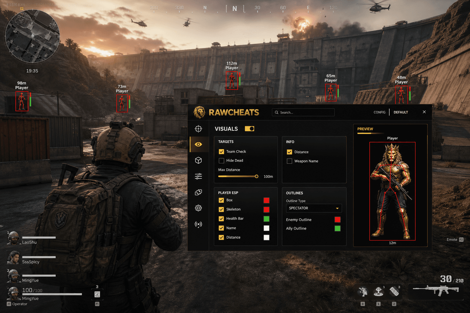 Delta Force Esp — Player & World ESP (2026) — in-game screenshot showing RawCheats overlay