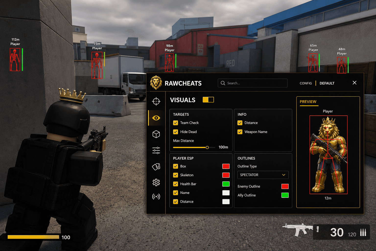 Cheap Roblox ESP (2026) — in-game screenshot showing RawCheats overlay