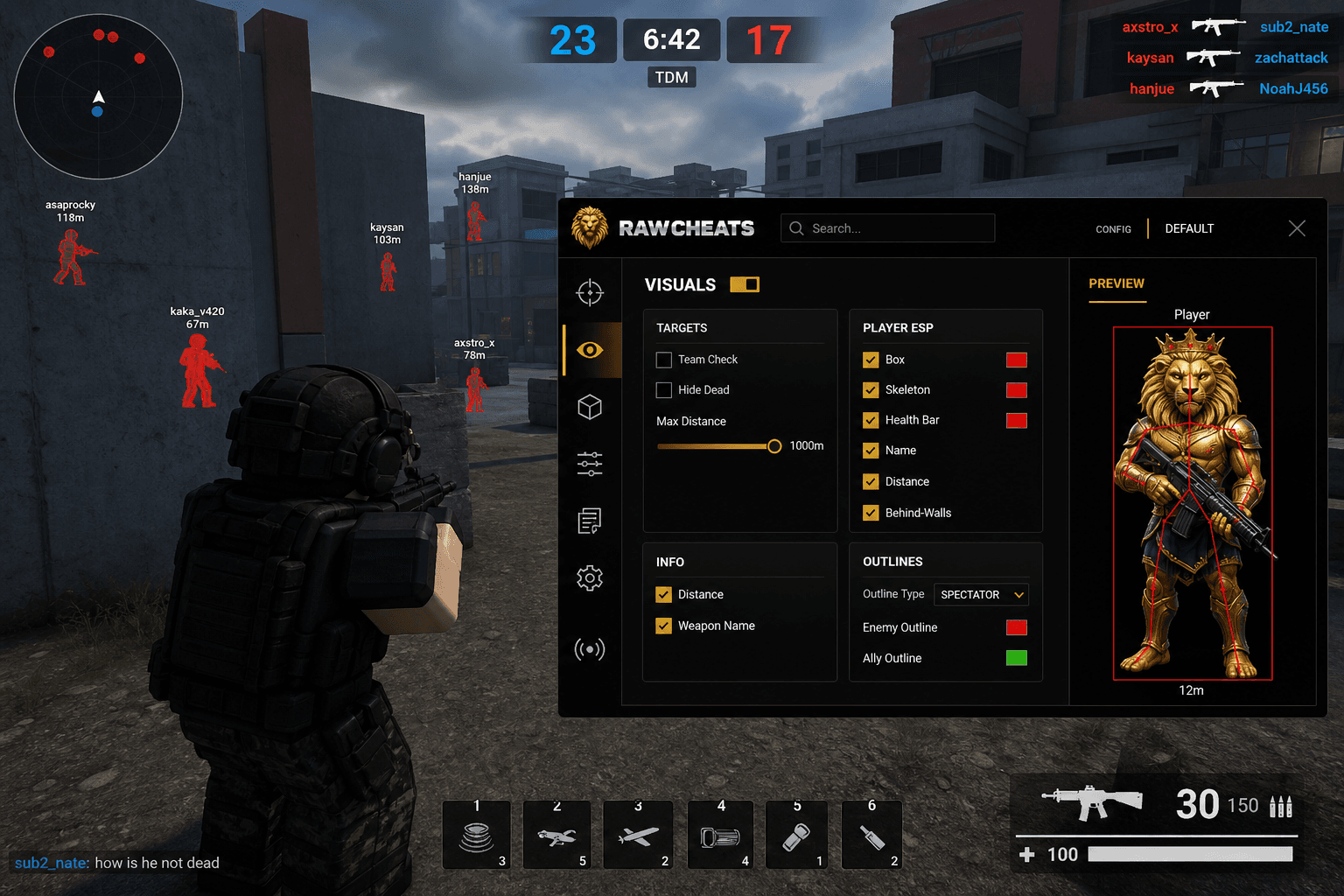Cheap Roblox Wallhack (2026) — in-game screenshot showing RawCheats overlay
