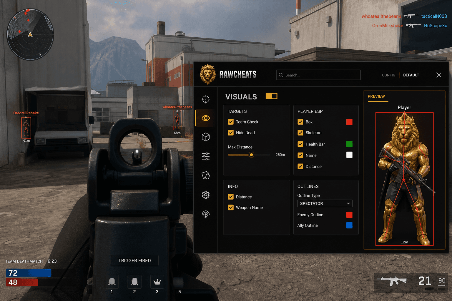 Cheap Roblox Triggerbot (2026) — in-game screenshot showing RawCheats overlay