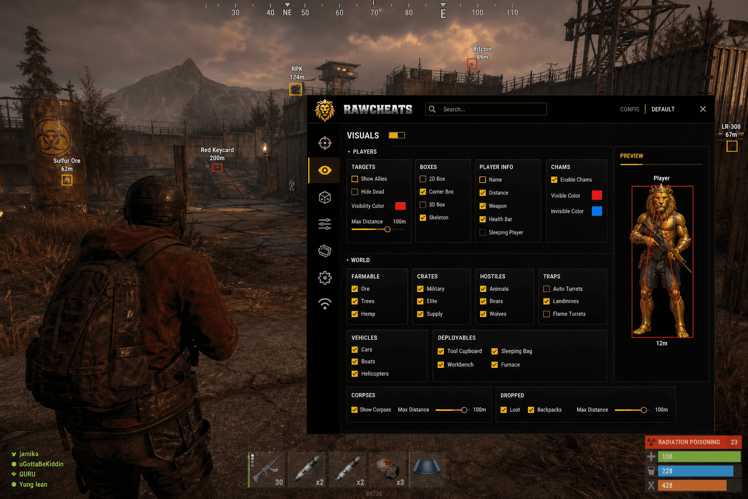 Cheap Rust Loot ESP (2026) — in-game screenshot showing RawCheats overlay